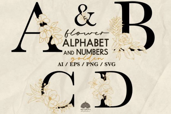 Flower Alphabet Golden Edition Svg Png