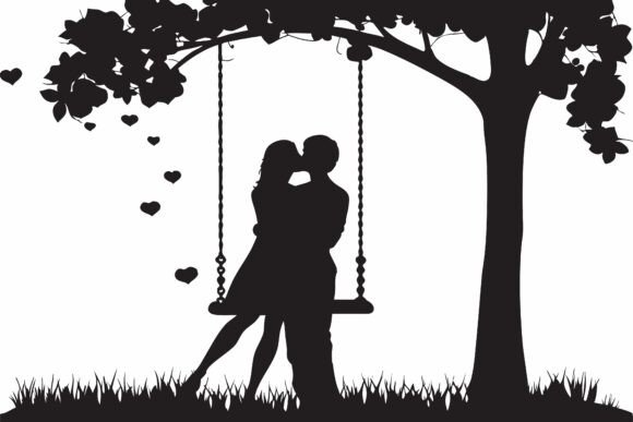 Romantic Silhouette Art of Couple Sharin